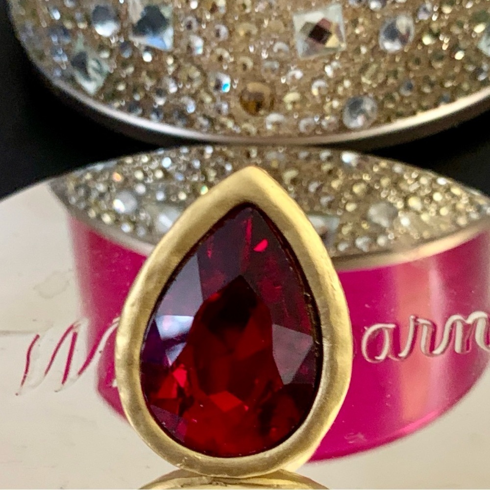 🆕Turkish Jewelry Ring Gold Bath Over Metal With Stunning Red Crystal Stone